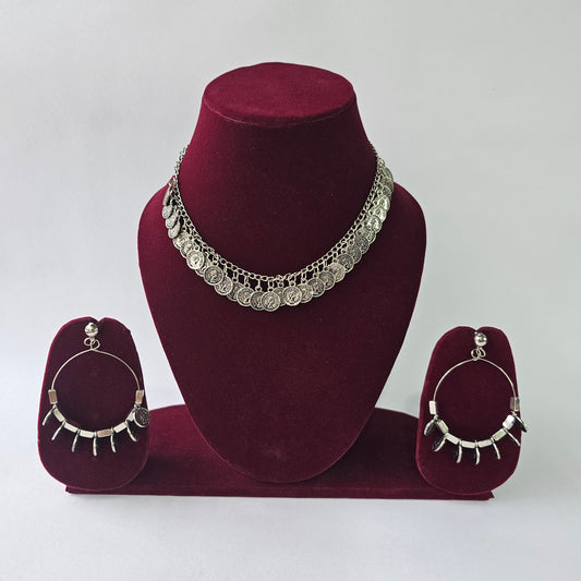 Angel Glitterz – Oxidised Vintage Coin Style Short Necklace Set (AG8137)