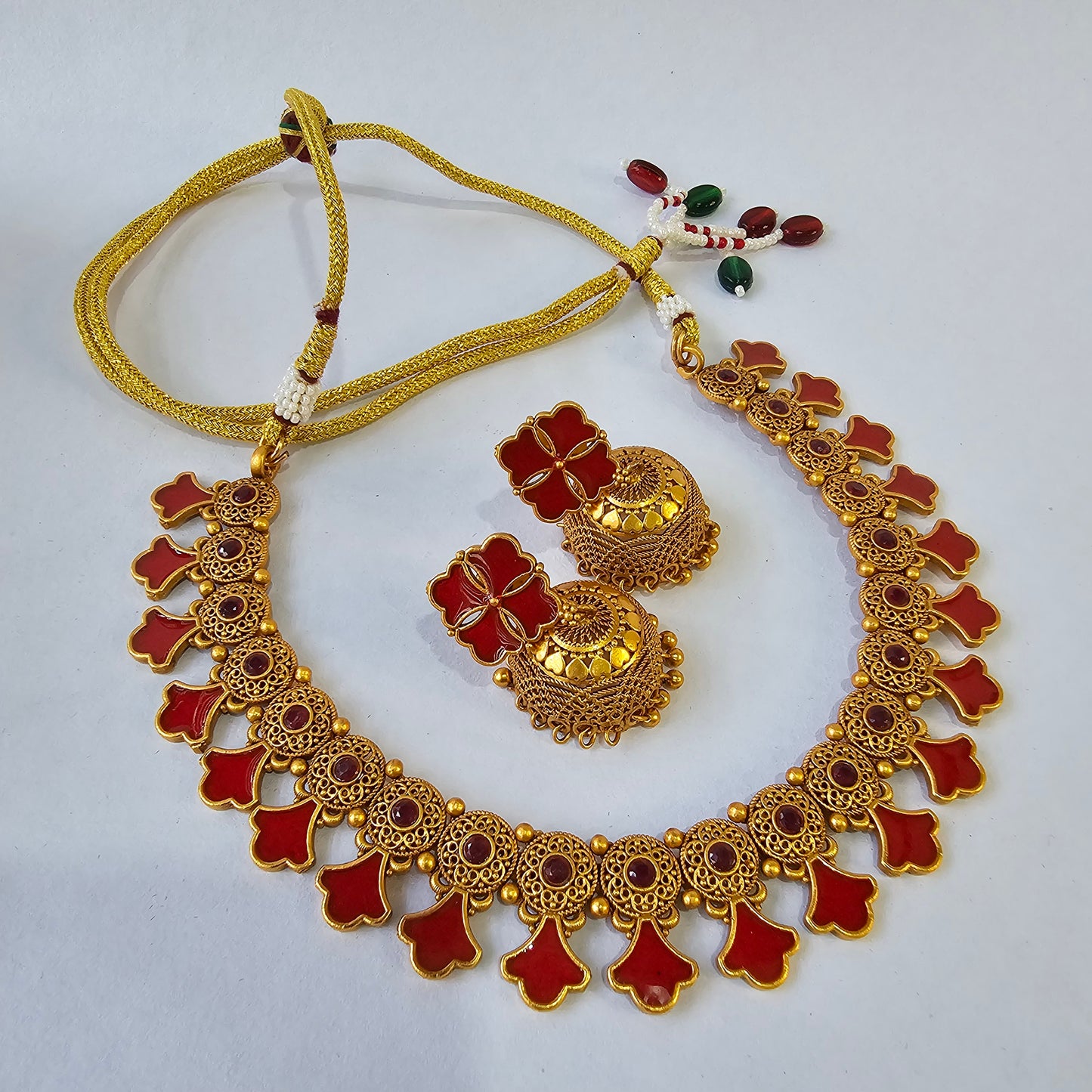 Angel Glitterz – Palakka-Inspired Floral Stone Temple Necklace Set (AG8095)