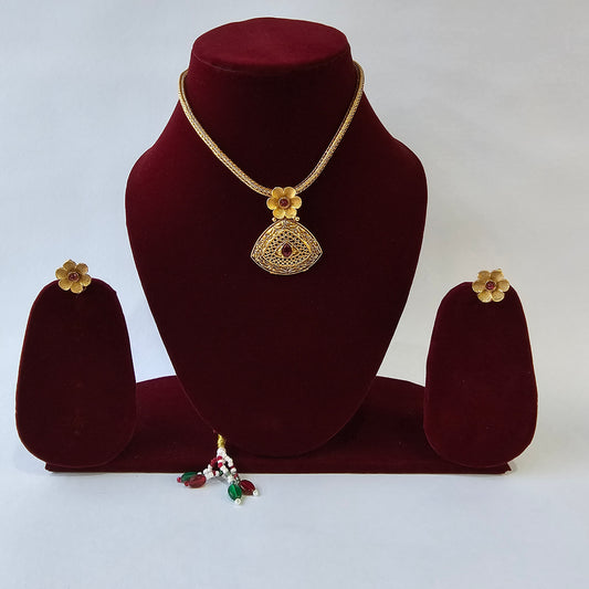 Angel Glitterz – Floral Pendant Stone Necklace Set (AG8096)