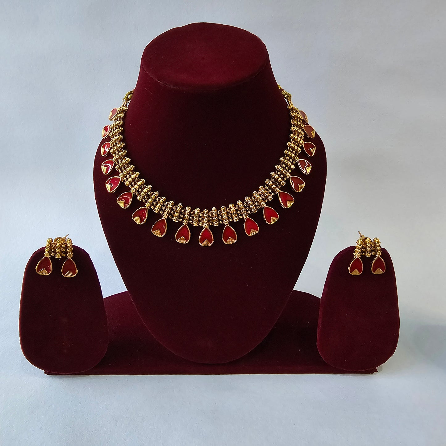 Angel Glitterz – Red Drop Motif Statement Necklace Set (AG8098)