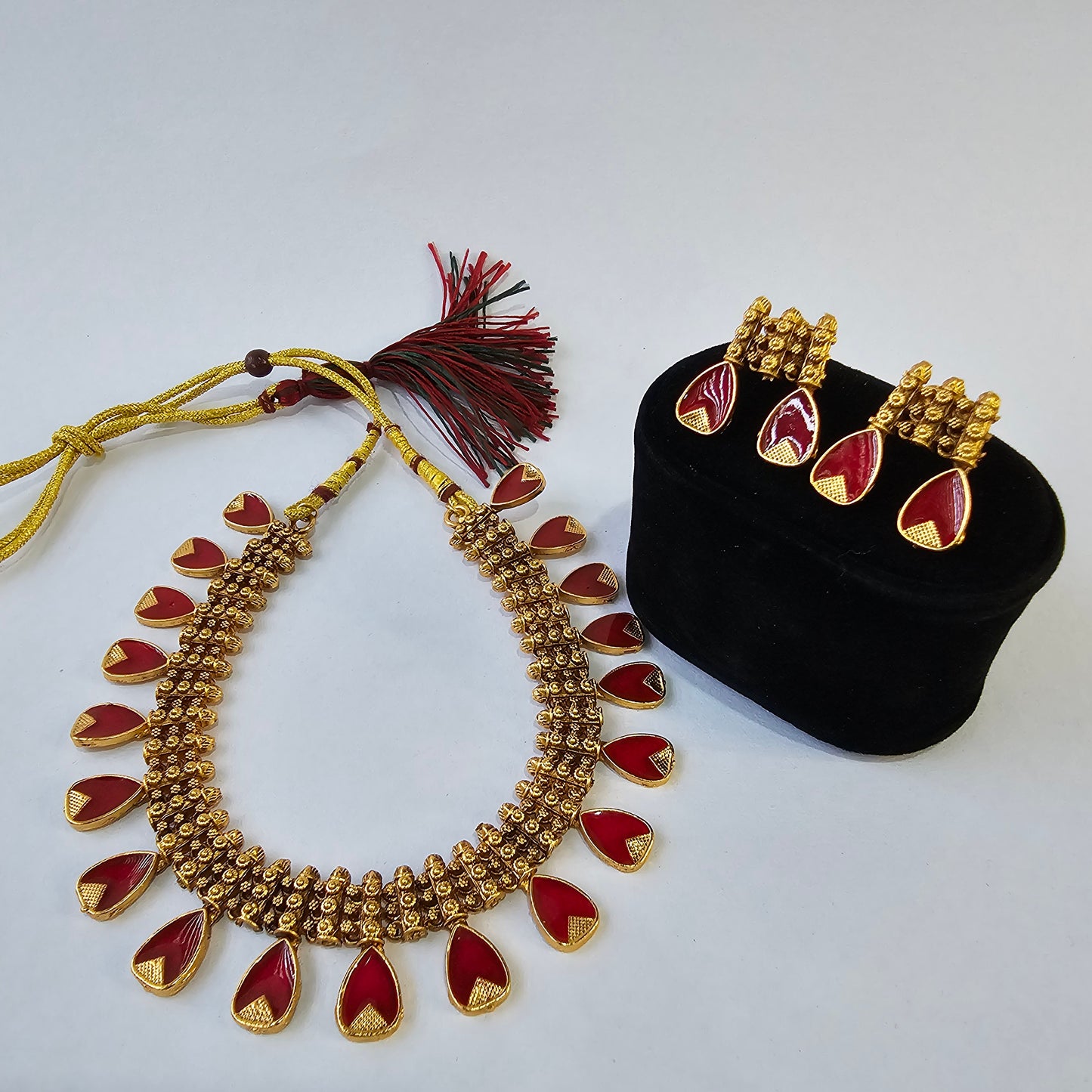 Angel Glitterz – Red Drop Motif Statement Necklace Set (AG8098)