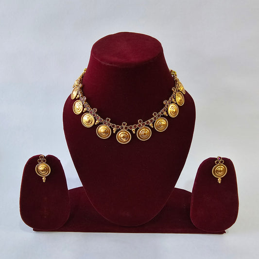 Angel Glitterz – Medallion Motif Stone Temple Necklace Set (AG8104)