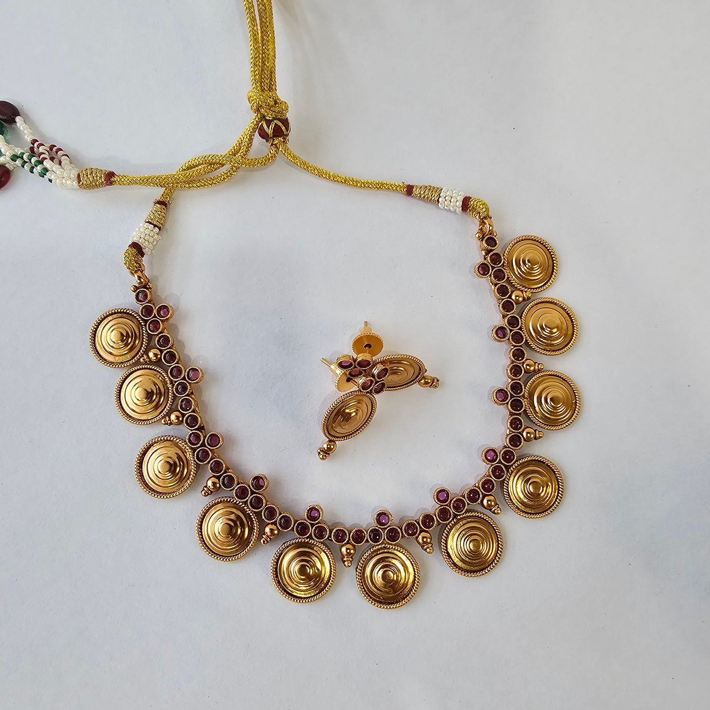 Angel Glitterz – Medallion Motif Stone Temple Necklace Set (AG8104)