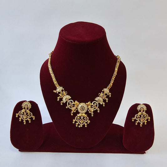 Stone Accent Floral Motif Necklace Set (AG8108)