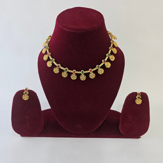 Angel Glitterz – Floral Coin style Non Idol Short Necklace Set (AG8118)