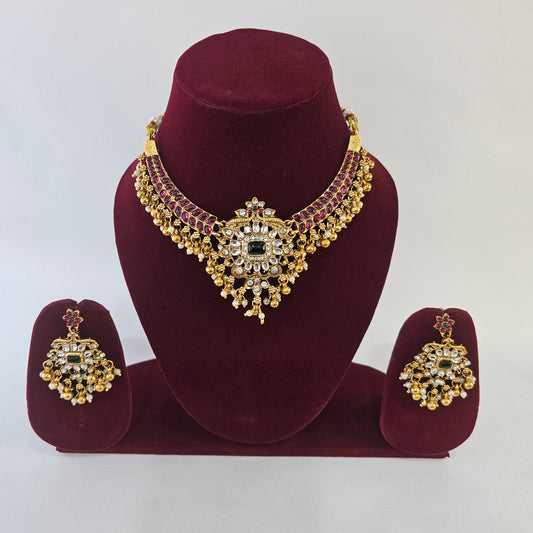 Angel Glitterz – Temple Style Stone Short Necklace Set (AG8119)