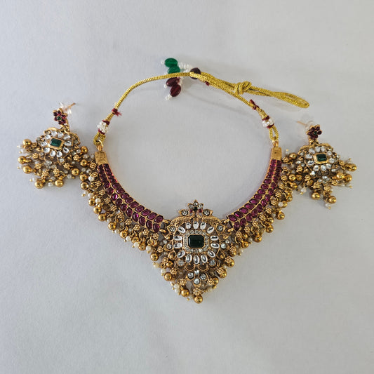 Angel Glitterz – Temple Style Stone Short Necklace Set (AG8119)