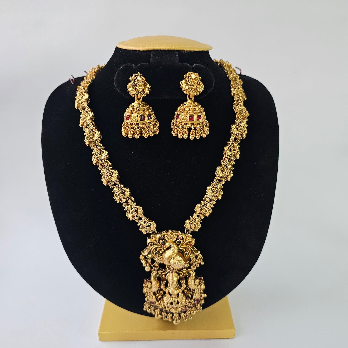 Angel Glitterz – Peacock Motif Temple Style Long Necklace Set (AG8126)