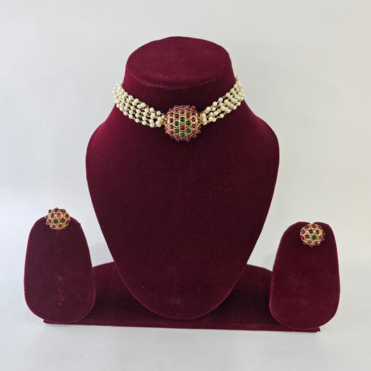 Angel Glitterz – Pearl Stone Accent Choker Necklace Set (AG8131)
