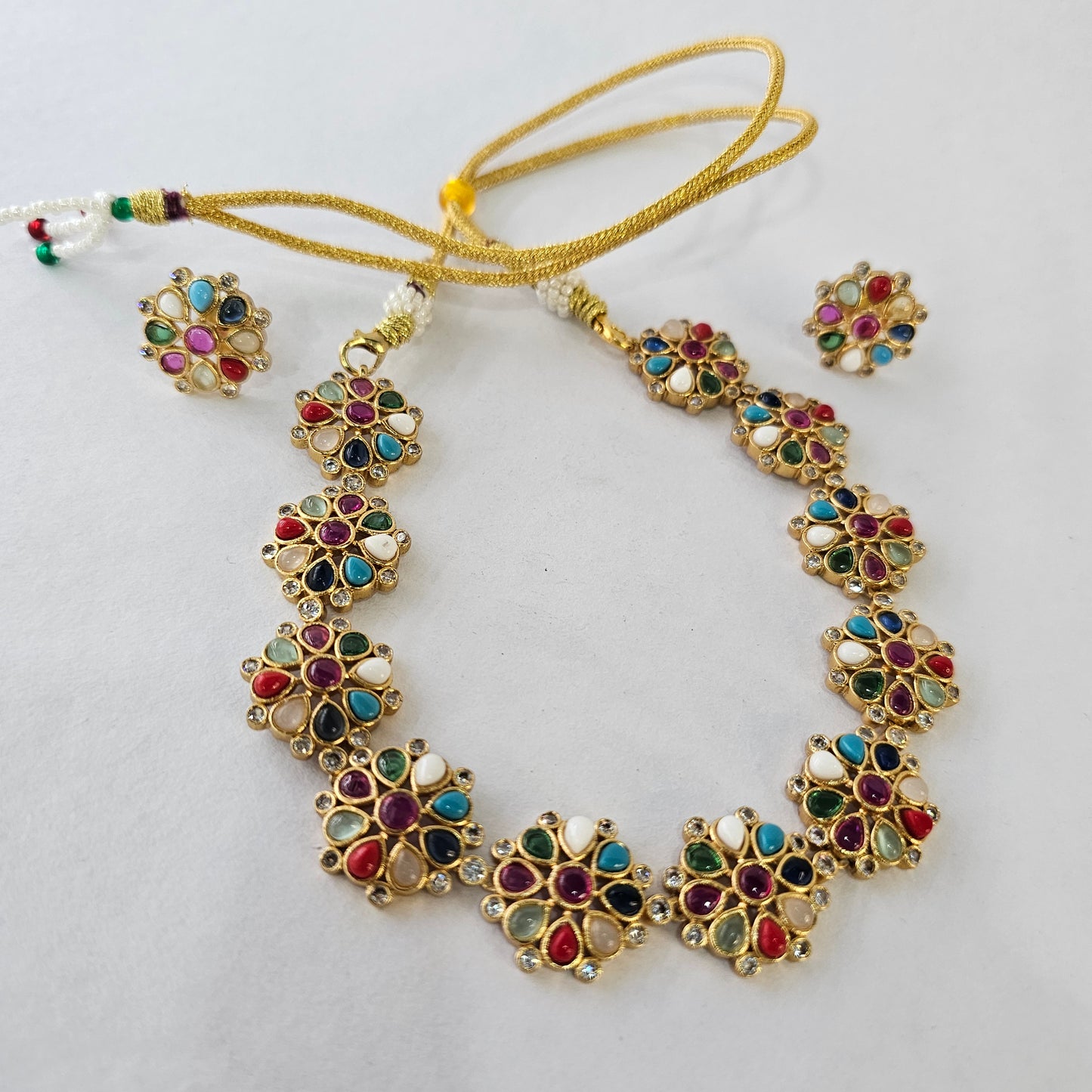 Angel Glitterz – Navratna Inspired Multi-Stone Short Necklace Set (AG8133)