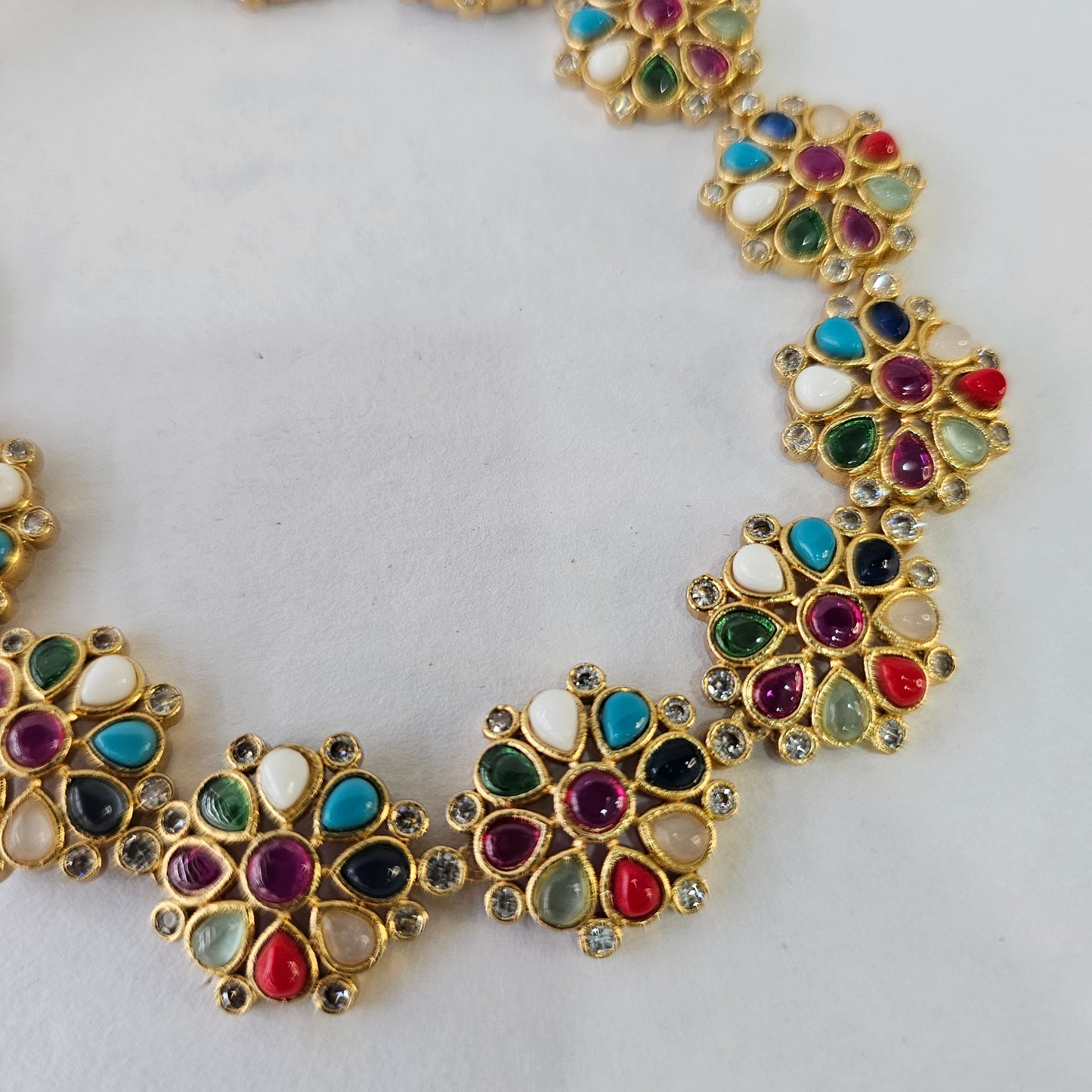 Angel Glitterz – Navratna Inspired Multi-Stone Short Necklace Set (AG8133)