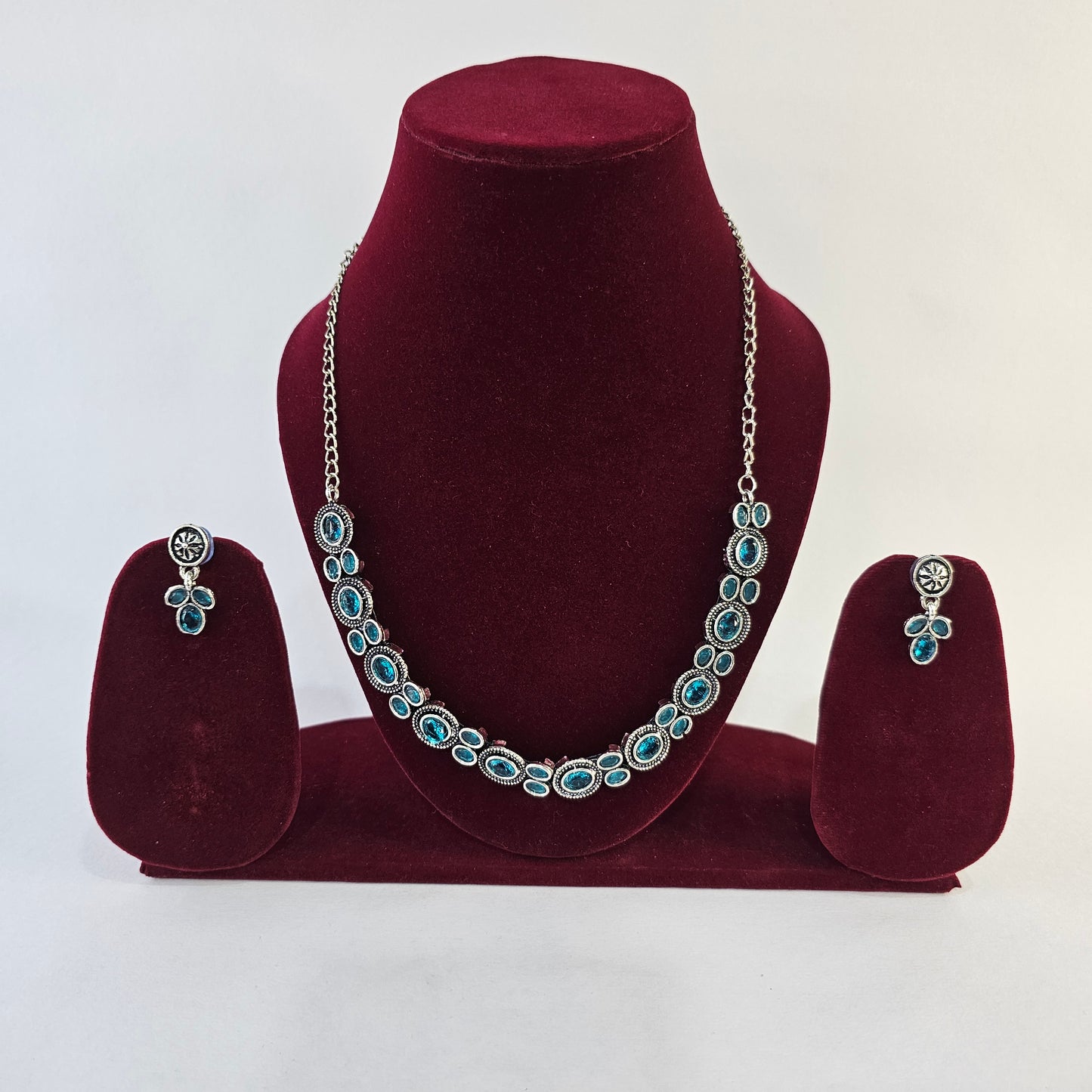 Angel Glitterz – Oxidised Oval Stone Accent Short Necklace Set (AG8136)