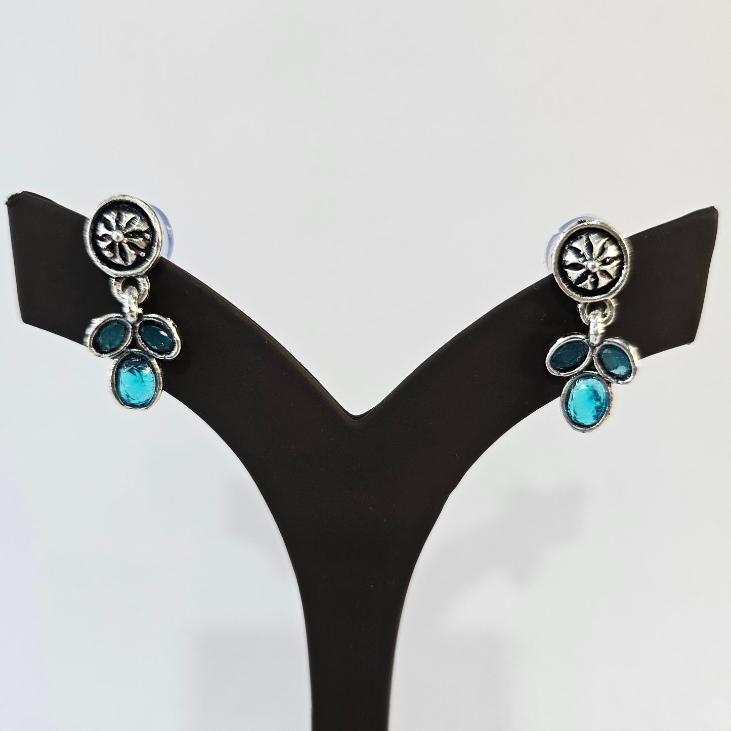 Angel Glitterz – Oxidised Oval Stone Accent Short Necklace Set (AG8136)