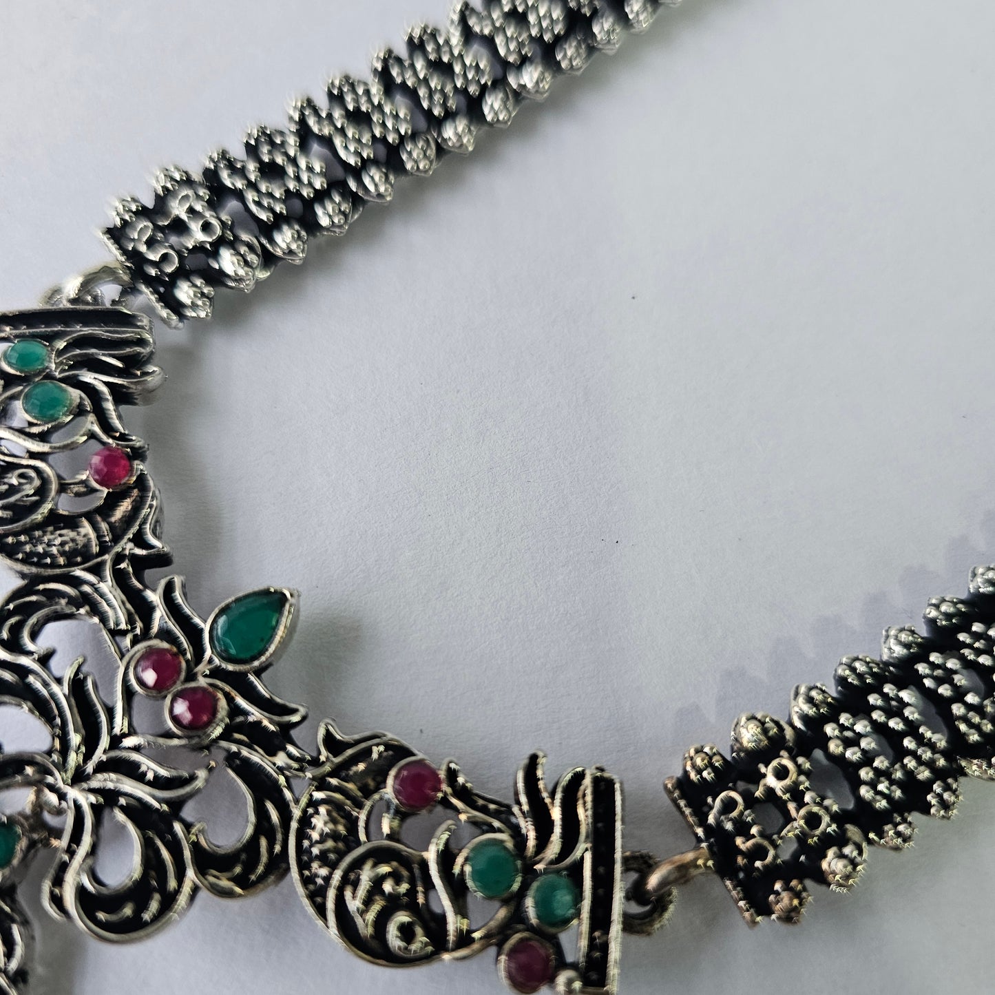Angel Glitterz – Oxidised Ruby & Green Accent Long Necklace Set (AG8138)