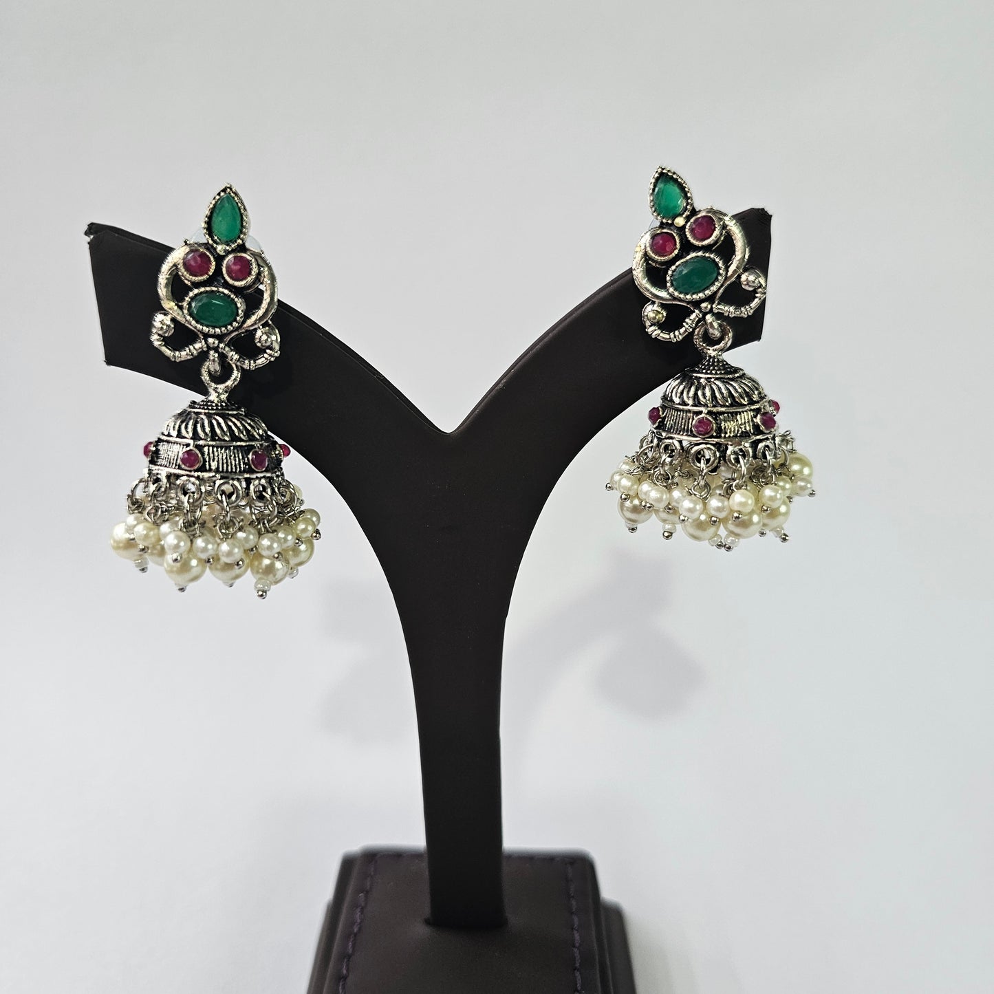 Angel Glitterz – Oxidised Ruby & Green Accent Long Necklace Set (AG8138)