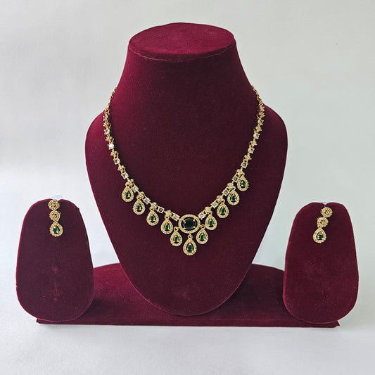 Angel Glitterz – White & Green AD Stone Accent Short Necklace Set (AG8139)