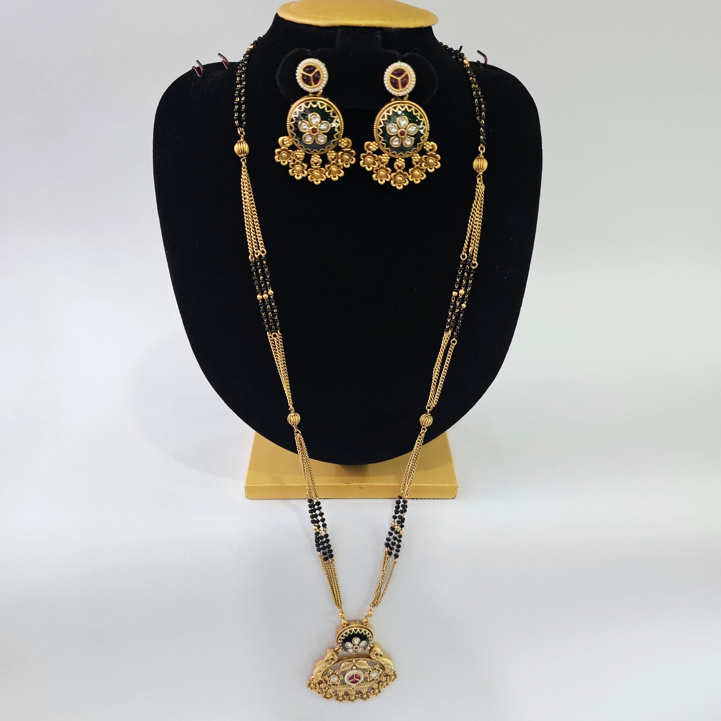 Angel Glitterz – Rajwadi Polish Ruby & Green Stone Very Long Necklace Set (AG8141)