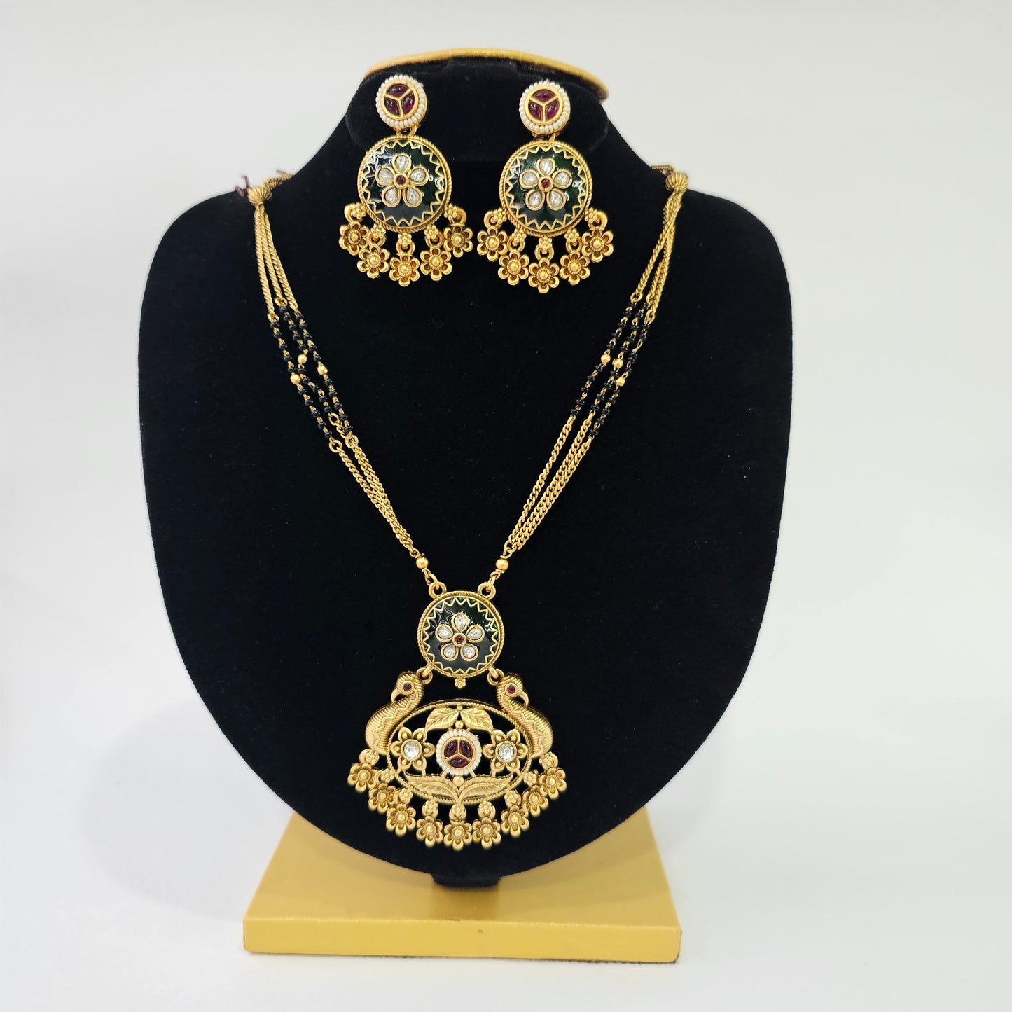 Angel Glitterz – Rajwadi Polish Ruby & Green Stone Very Long Necklace Set (AG8141)