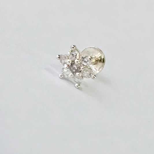 Angel Glitterz – Silver Floral Clear Stone Nose Pin (AG8148)