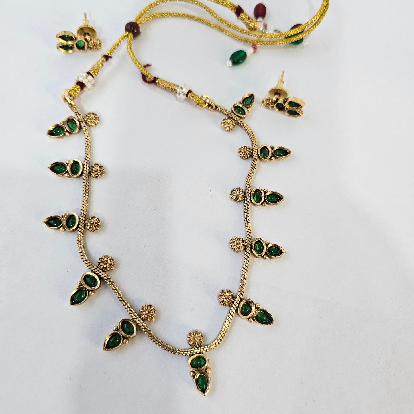 Angel Glitterz – Green Leaf Floral Necklace Set (AG8157)