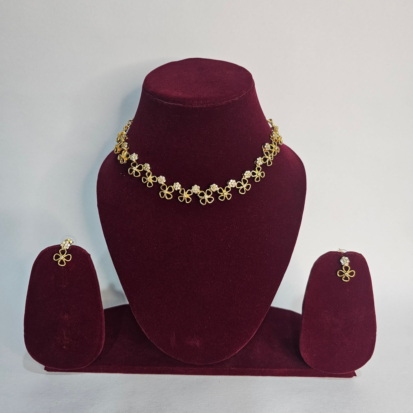 Angel Glitterz – Floral AD Stone Accent Short Necklace Set (AG8187)