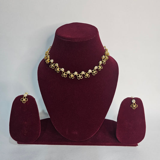Angel Glitterz – Floral AD Stone Accent Short Necklace Set (AG8187)