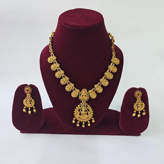 Angel Glitterz – Ruby Tone Accent Deity Motif Short Necklace Set (AG8189)