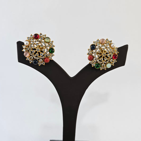 Angel Glitterz – Navaratna-Inspired Statement Stud Earrings (AG8191)
